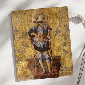 Saint George and the Dragon Art PRINT, St George Patron Saint of England Poster,  Saint George Gift Wall Art, Catholic Gift, Archival Paper