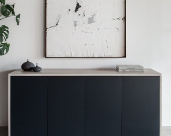 Oak and Steel Credenza