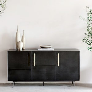 Leather, Steel and Brass Credenza