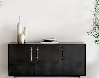 Leather, Steel and Brass Credenza