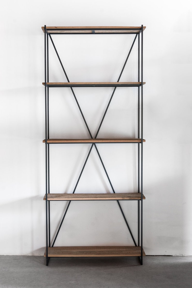 Gorgeous Bookcase made of Reclaimed wood from 1880s Barn and steel image 4