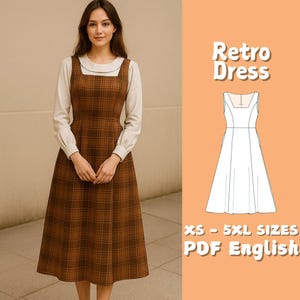 Vintage Dress Sewing Pattern Cottagecore Trapeze Neckline Sleeveless Dress XS - 5XL PDF Tutorial