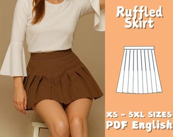 Pleated Mini Skirt Sewing Pattern Coquette Girl High Waist Skirt PDF Tutorial XS-5XL