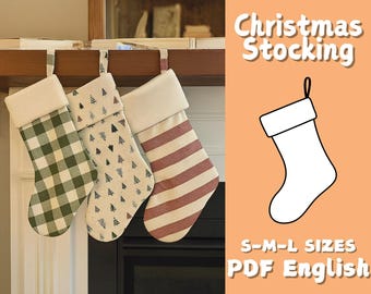 クリスマスストッキングの縫製パターン 3サイズ
