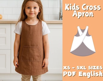 Kids Criss Crossback Apron PDF Sewing Pattern 2 - 16 Years Linen Apron