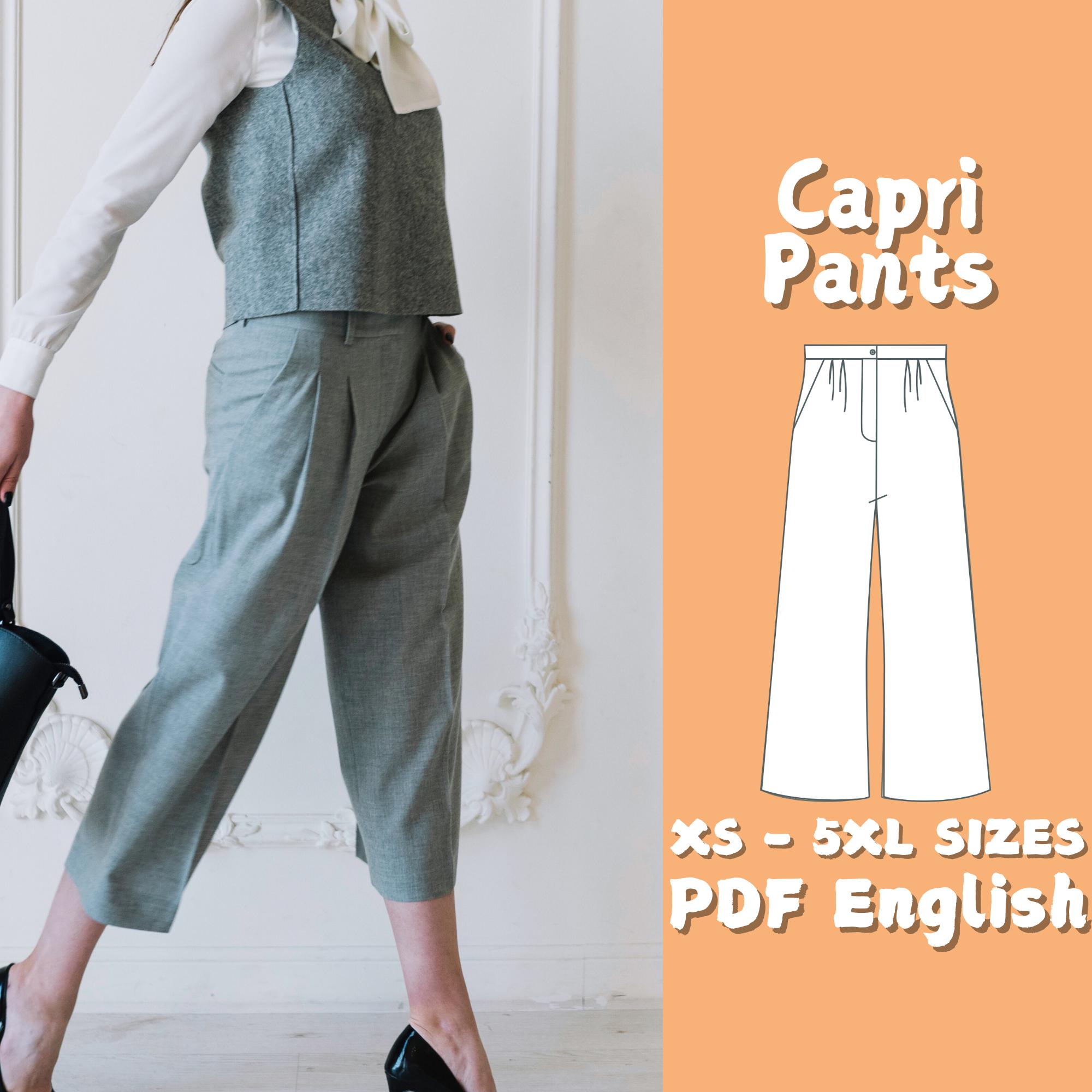 Capri Pattern Capri Pants Sewing Pattern: Wide Leg Trousers With Pockets (PDF Pattern ...