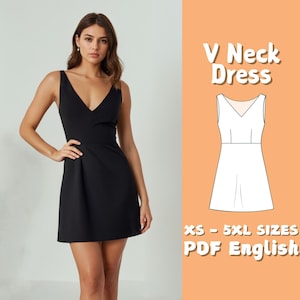V-Neck Mini Dress Sewing Pattern: Beginner A-Line Design (PDF Pattern)