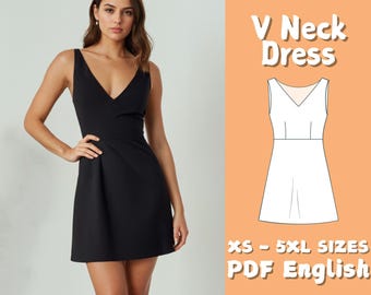 Schnittmuster Minikleid mit V-Ausschnitt: Anfänger A-Line-Design (PDF-Muster)
