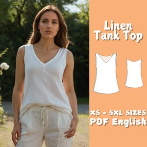 Women Linen V Neck Tank Top Pattern | Summer Sleeveless Shirt Sewing Pattern | Loose Fitting Top Pattern | Easy Top Pattern