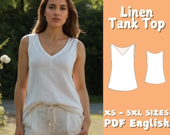 Women Linen V Neck Tank Top Pattern | Summer Sleeveless Shirt Sewing Pattern | Loose Fitting Top Pattern | Easy Top Pattern
