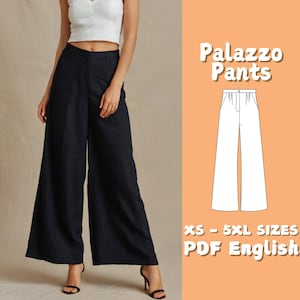 Women Palazzo Pants Sewing Pattern Wide Leg Pants Pattern High Waist Loose Pants Sewing Pattern | Cropped Linen Pants Pattern
