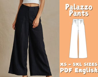 Palazzo Pants Sewing Pattern: Wide Leg Linen Trousers (PDF Download)