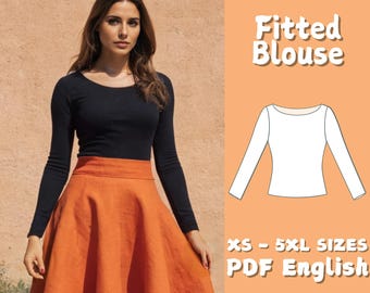 Women's Blouse Sewing Pattern: Long Sleeve Boat Neck Tunic (XS-5XL) (PDF Pattern)