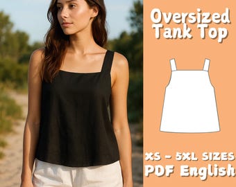 Square Neck Top Sewing Pattern | Linen Tank Top Pattern | Wide Straps Crop Top Sewing Tutorial | Simple Oversized Shirt Sewing Pattern