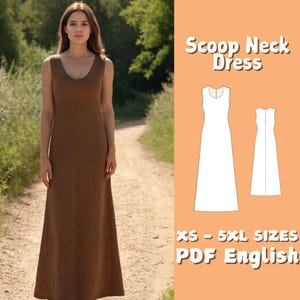 A Line Maxi Dress Sewing Pattern, Women Linen Dress Pattern, Sleeveless Scoop Neck Dress Pattern, Easy Dress Sewing Pattern
