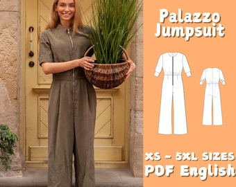 Palazzo Jumpsuit Schnittmuster: Damen Retro-Strampler (PDF Pattern)