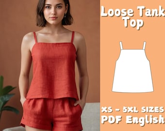 Tank Top Sewing Pattern Linen Boat Neck Shirt Pattern Loose Women Blouse Beginner Tutorial