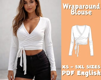 Wrap Top Sewing Pattern Women Wraparound V Neck Blouse Beginner Sewing Tutorial