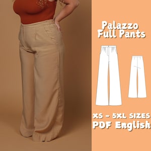Women Palazzo Pants Sewing Pattern, Pockets Wide Leg Pants PDF Pattern, Oversized High Waist Pants Sewing Pattern, Beginner Pattern