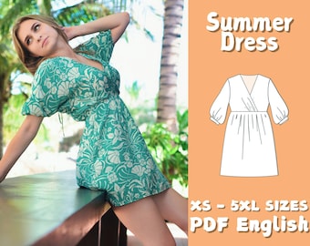Women's Summer Wrap Dress Sewing Pattern: Bishop Sleeve (PDF Pattern)