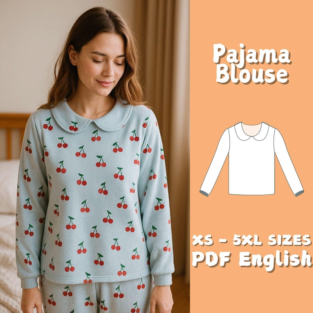 Peter Pan Collar Pajama Blouse Sewing Pattern Woman Long Sleeve Top ...