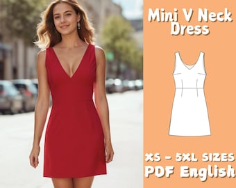Schnittmuster für Minikleid mit V-Ausschnitt: Einfaches ärmelloses A-Line Design (PDF-Muster)