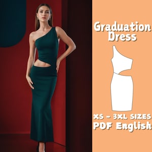 Cocktail Dress Sewing Pattern One Shoulder Dress PDF Pattern - Prom Dress Pattern Graduation Evening Dress Sewing Pattern - Split Dress