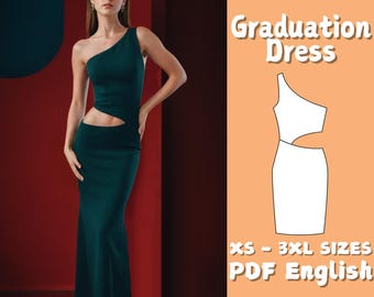 One Shoulder Cocktail Dress Sewing Pattern: Split Hem (PDF Pattern)