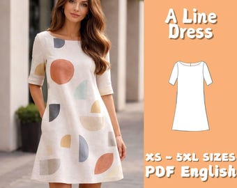 A Line Trendy Dress Sewing Pattern Boat Neck Linen Dress with Pockets Easy Tutorial