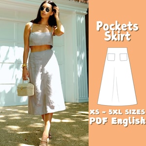 A Line Maxi Skirt Sewing Pattern Linen Skirt with Pockets Pattern - Cottagecore Women&#39;s Skirt PDF Sewing Pattern