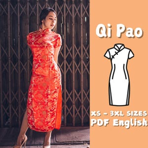 Women Cheongsam Qi Pao Dress Sewing Pattern, Chinese Traditional Dress PDF Pattern, Maxi Split Dress Pattern, Cheongsam Prom Dress Pattern