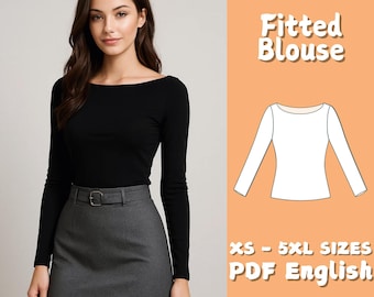 Boat Neck Top Sewing Pattern Long Sleeve Fitted Shirt for Women PDF Pattern Easy Beginner Friendly Sewing Instructions
