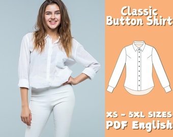 Women's Button Blouse Sewing Pattern: Classic Long Sleeve Top (PDF Pattern)