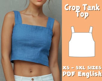 Leinen Tank Top Schnittmuster, eckiger Ausschnitt ärmelloses Top Schnittmuster, Basic breite Träger, loses Shirt Muster, Plus Size Sommer Tank Top