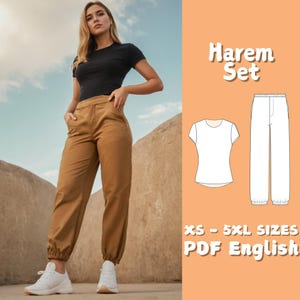 Summer Comfy Set Sewing Pattern | Harem Pants Pattern | TShirt Sewing Pattern | Loose Cropped Pants Sewing Pattern | Fitted Top Pattern