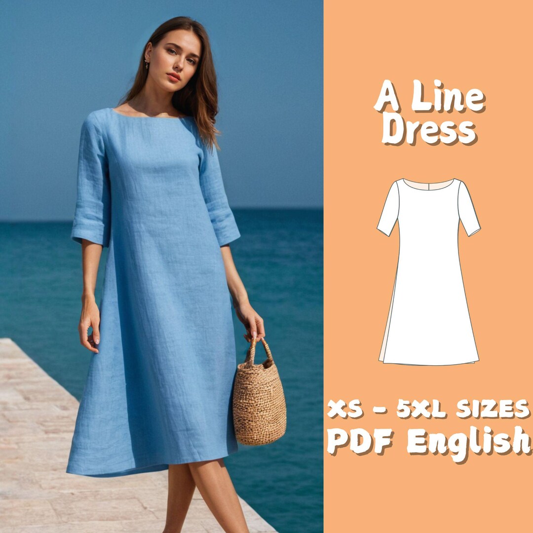 Simple Linen Stock Pattern Linen A-line Dress Sewing Pattern: Half Sleeve Midi (PDF Pattern ...
