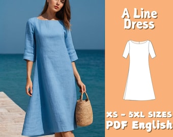 Linen A-Line Dress Sewing Pattern: Half Sleeve Midi (PDF Pattern) Beginner Friendly