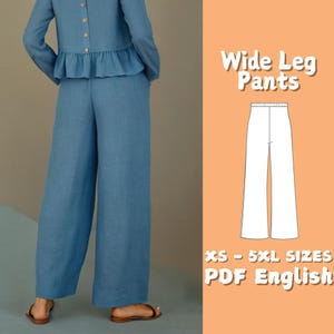 Wide Leg Pants Sewing Pattern - Elastic High Waist Pants Pattern - Comfy Summer Trousers for Women Sewing Pattern - Easy Pants Pattern