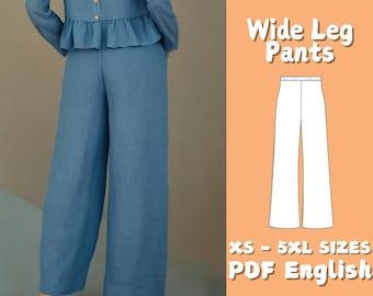 Patrón de pantalones anchos: Pantalones con cintura elástica (Descargar PDF)