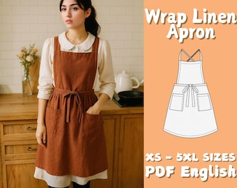 Patrón de vestido tipo delantal / Tutorial de costura de delantal de cocina para mujer / Patrones estilo cottagecore ideales para principiantes