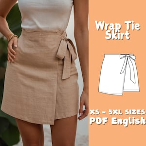 Wrap Skirt Sewing Pattern Women Tie Belt Summer Skirt PDF Digital Pattern Wrap Mini Skirt Sewing Pattern Linen Simple Skirt