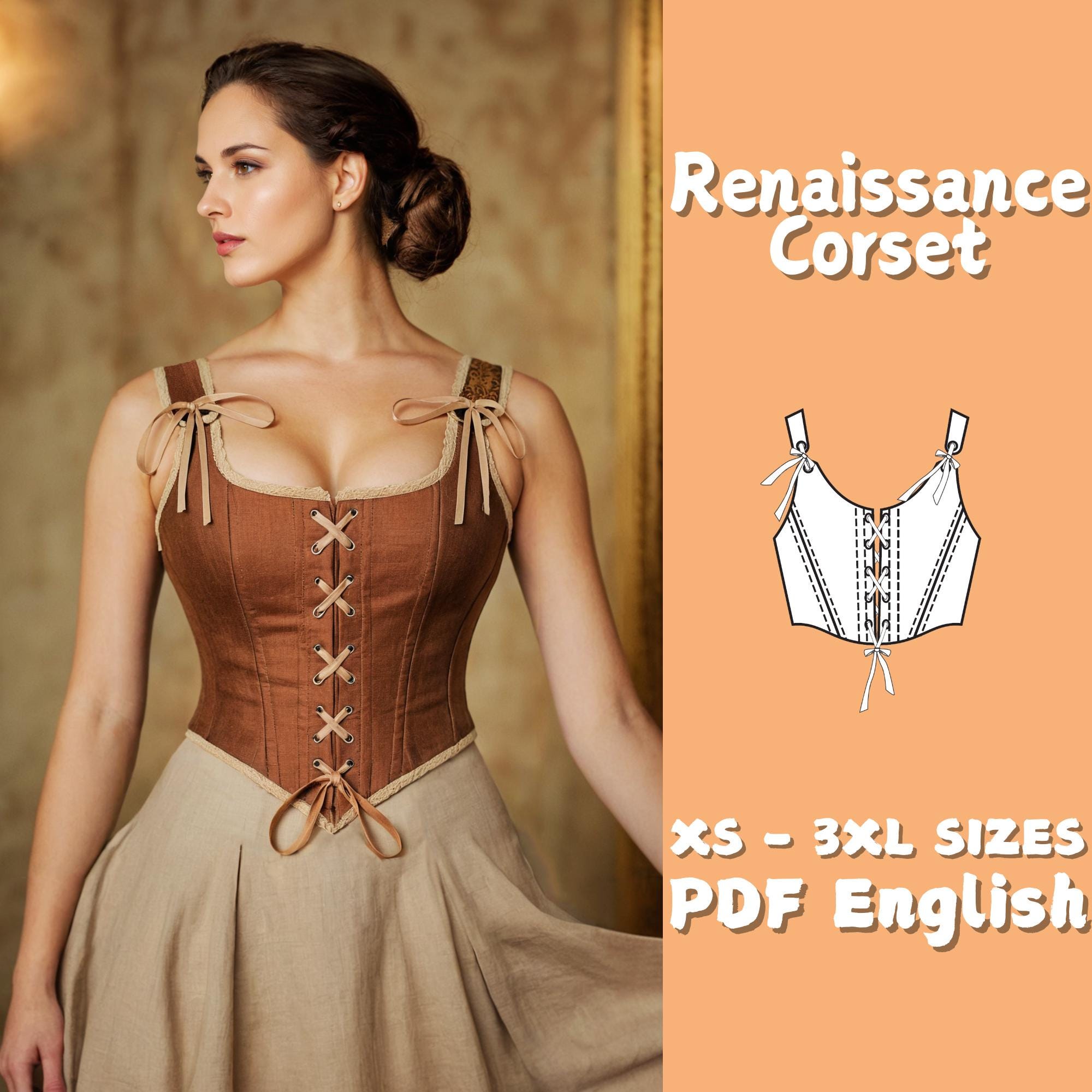 Overbust Corset Sewing Pattern Renaissance Front Tie Corset PDF Sewing Pattern Cottagecore Tube Top Corset Sewing Pattern