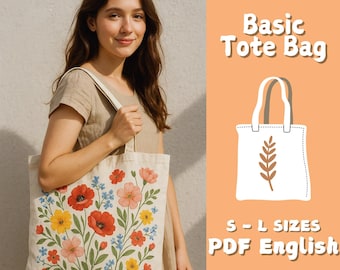Basic Tote Bag Sewing Pattern Simple Beach Bag Beginner Sewing Project Linen Shopping Bag PDF Sewing Pattern