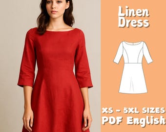 Linen Dress Sewing Pattern | Boat Neckline Dress Pattern | A Line Cottagecore Dress Beginner Friendly Sewing Tutorial