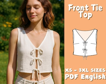 Linen Tie Front Crop Top Sewing Pattern: Easy Digital Project (PDF Pattern)
