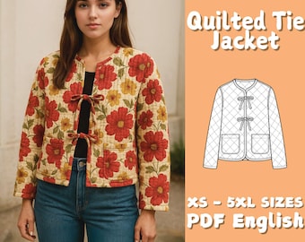Quilted Tie Jacket Sewing Pattern: Women's Vest, Coat DIY (PDF Pattern)