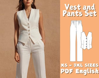 Girls Vest and Pants Sewing Pattern: Linen Waistcoat, Casual Outfit (PDF Pattern)