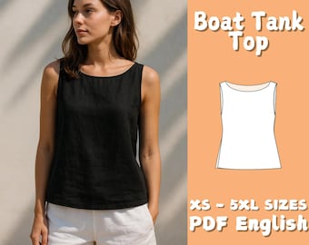 Tank Top Sewing Pattern Linen Boat Neck Top Pattern Loose Women Blouse Beginner Friendly Sewing Pattern