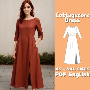 Maxi Linen Dress PDF Sewing Pattern: Boat Neck, Pockets (Digital Download)