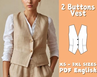 Women's Button Waistcoat Sewing Pattern: V-Neck Vest Jacket (PDF Pattern)
